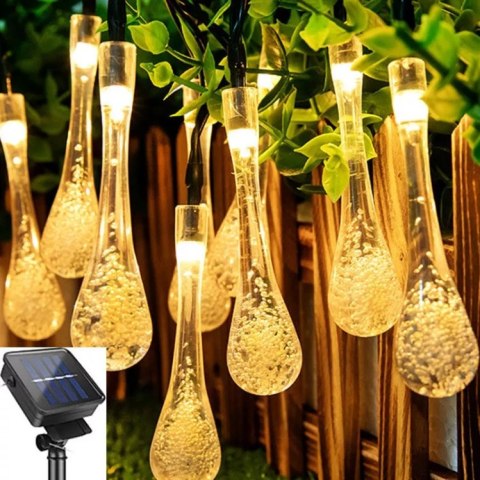 Girlanda solarna świecące lampki LED sople krople świąteczna choinkowa ciepły biały Girlanda solarna świecące lampki LED sople krople świąteczna choinkowa ciepły biały