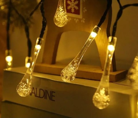 Girlanda solarna świecące lampki LED sople krople świąteczna choinkowa ciepły biały Girlanda solarna świecące lampki LED sople krople świąteczna choinkowa ciepły biały