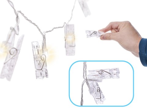 Lampki LED klamerki klipsy spinacze na zdjęcia 1,5m 10LED ciepły biały na baterie Lampki LED klamerki klipsy spinacze na zdjęcia 1,5m 10LED ciepły biały na baterie
