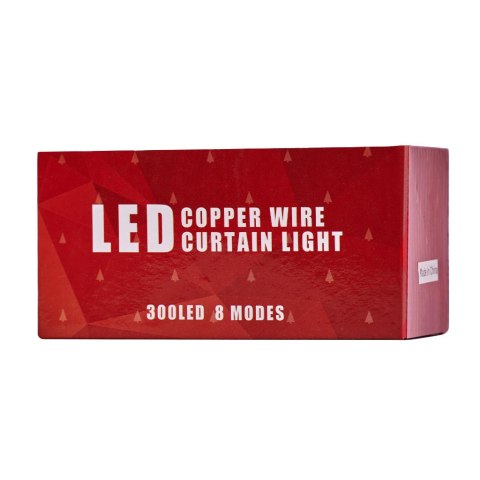 Lampki LED kurtyna girlanda druciki świąteczne choinkowe 3x3m 300LED ciepły biały pilot USB Lampki LED kurtyna girlanda druciki świąteczne choinkowe 3x3m 300LED ciepły biały pilot USB