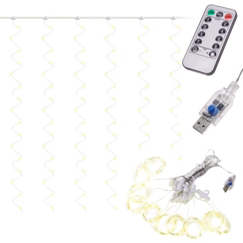 Lampki LED kurtyna girlanda druciki świąteczne choinkowe 3x3m 300LED ciepły biały pilot USB Lampki LED kurtyna girlanda druciki świąteczne choinkowe 3x3m 300LED ciepły biały pilot USB