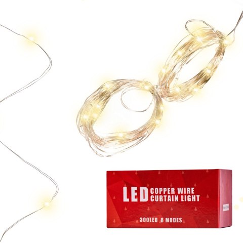 Lampki LED kurtyna girlanda druciki świąteczne choinkowe 3x3m 300LED ciepły biały pilot USB Lampki LED kurtyna girlanda druciki świąteczne choinkowe 3x3m 300LED ciepły biały pilot USB