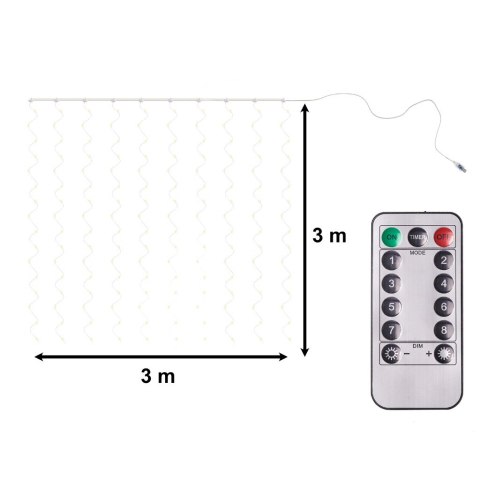 Lampki LED kurtyna girlanda druciki świąteczne choinkowe 3x3m 300LED ciepły biały pilot USB Lampki LED kurtyna girlanda druciki świąteczne choinkowe 3x3m 300LED ciepły biały pilot USB