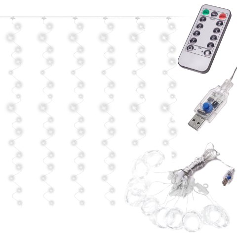 Lampki LED kurtyna girlanda druciki świąteczne choinkowe 3x3m 300LED zimny biały pilot USB Lampki LED kurtyna girlanda druciki świąteczne choinkowe 3x3m 300LED zimny biały pilot USB