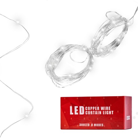 Lampki LED kurtyna girlanda druciki świąteczne choinkowe 3x3m 300LED zimny biały pilot USB Lampki LED kurtyna girlanda druciki świąteczne choinkowe 3x3m 300LED zimny biały pilot USB