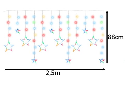 Lampki LED kurtyna gwiazdki świąteczne choinkowe 2,5m 138LED multikolor Lampki LED kurtyna gwiazdki świąteczne choinkowe 2,5m 138LED multikolor