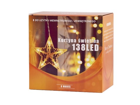 Lampki LED kurtyna gwiazdki świąteczne choinkowe 2,5m 138LED zimny biały 8 trybów świecenia Lampki LED kurtyna gwiazdki świąteczne choinkowe 2,5m 138LED zimny biały 8 trybów świecenia