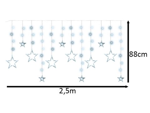 Lampki LED kurtyna gwiazdki świąteczne choinkowe 2,5m 138LED zimny biały 8 trybów świecenia Lampki LED kurtyna gwiazdki świąteczne choinkowe 2,5m 138LED zimny biały 8 trybów świecenia