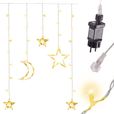 Lampki LED kurtyna księżyc gwiazdy świąteczne choinkowe 2,5m 138LED ciepły biały Lampki LED kurtyna księżyc gwiazdy świąteczne choinkowe 2,5m 138LED ciepły biały