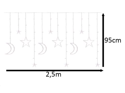 Lampki LED kurtyna księżyc gwiazdy świąteczne choinkowe 2,5m 138LED ciepły biały Lampki LED kurtyna księżyc gwiazdy świąteczne choinkowe 2,5m 138LED ciepły biały