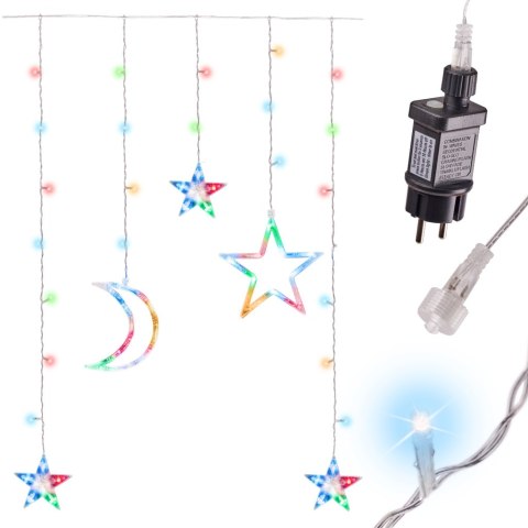 Lampki LED kurtyna księżyc gwiazdy świąteczne choinkowe 2,5m 138LED multikolor Lampki LED kurtyna księżyc gwiazdy świąteczne choinkowe 2,5m 138LED multikolor