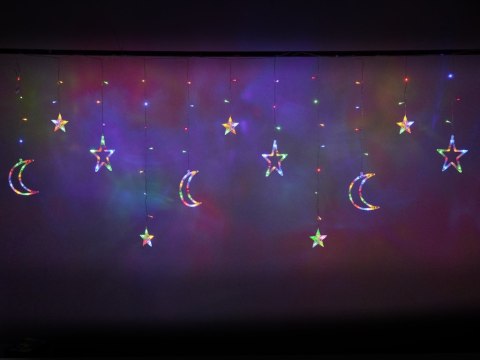 Lampki LED kurtyna księżyc gwiazdy świąteczne choinkowe 2,5m 138LED multikolor Lampki LED kurtyna księżyc gwiazdy świąteczne choinkowe 2,5m 138LED multikolor