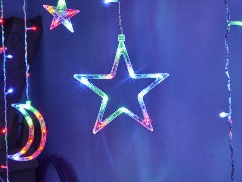 Lampki LED kurtyna księżyc gwiazdy świąteczne choinkowe 2,5m 138LED multikolor Lampki LED kurtyna księżyc gwiazdy świąteczne choinkowe 2,5m 138LED multikolor