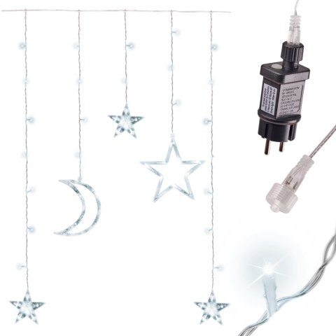 Lampki LED kurtyna księżyc gwiazdy świąteczne choinkowe 2,5m 138LED zimny biały Lampki LED kurtyna księżyc gwiazdy świąteczne choinkowe 2,5m 138LED zimny biały