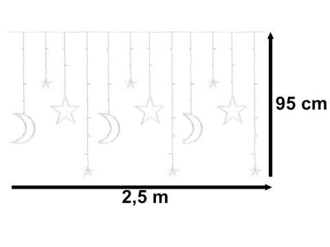Lampki LED kurtyna księżyc gwiazdy świąteczne choinkowe 2,5m 138LED zimny biały Lampki LED kurtyna księżyc gwiazdy świąteczne choinkowe 2,5m 138LED zimny biały