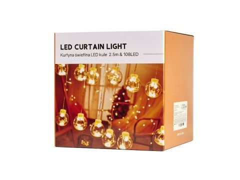 Lampki LED kurtyna kule wiszące świąteczne choinkowe 3m 108LED ciepły biały Lampki LED kurtyna kule wiszące świąteczne choinkowe 3m 108LED ciepły biały