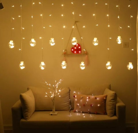 Lampki LED kurtyna kule wiszące świąteczne choinkowe 3m 108LED ciepły biały Lampki LED kurtyna kule wiszące świąteczne choinkowe 3m 108LED ciepły biały