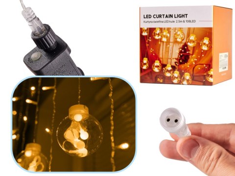 Lampki LED kurtyna kule wiszące świąteczne choinkowe 3m 108LED ciepły biały Lampki LED kurtyna kule wiszące świąteczne choinkowe 3m 108LED ciepły biały