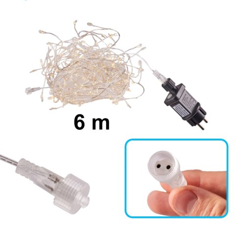Lampki LED łańcuch druciki sopelki wesele świąteczne choinkowe 6m 200LED ciepły biały o 8 trybów zasilanie sieciowe Lampki LED łańcuch druciki sopelki wesele świąteczne choinkowe 6m 200LED ciepły biały o 8 trybów zasilanie sieciowe