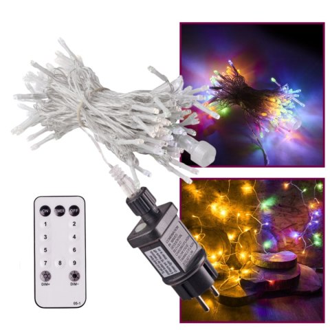 Lampki LED łańcuch lampki choinkowe świąteczne 10m 100LED pilot zasilacz Lampki LED łańcuch lampki choinkowe świąteczne 10m 100LED pilot zasilacz