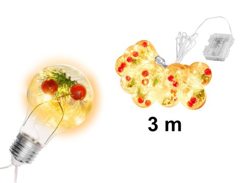 Lampki LED łańcuch na baterie kurtyna lampki choinkowe świąteczne kule z dekoracją 3m 50LED ciepły Lampki LED łańcuch na baterie kurtyna lampki choinkowe świąteczne kule z dekoracją 3m 50LED ciepły