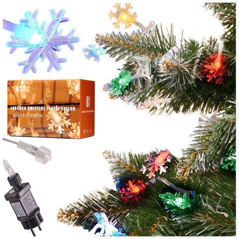 Lampki LED łańcuch płatki śniegu 10m 100LED multikolor 8 trybów świecenia Lampki LED łańcuch płatki śniegu 10m 100LED multikolor 8 trybów świecenia