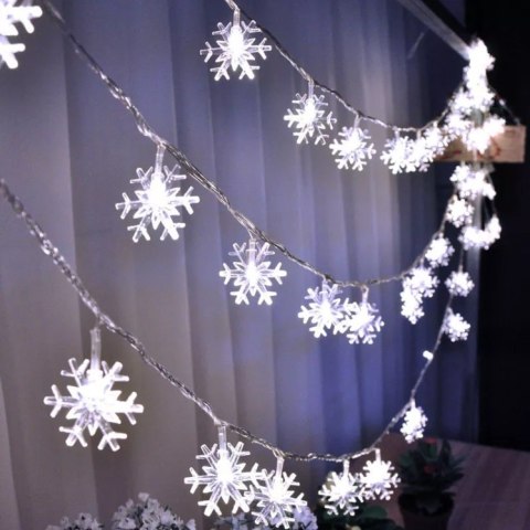 Lampki LED łańcuch płatki śniegu 10m 100LED zimny biały 8 trybów świecenia Lampki LED łańcuch płatki śniegu 10m 100LED zimny biały 8 trybów świecenia
