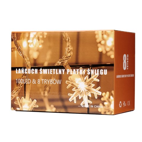 Lampki LED łańcuch płatki śniegu 10m 100LED zimny biały 8 trybów świecenia Lampki LED łańcuch płatki śniegu 10m 100LED zimny biały 8 trybów świecenia