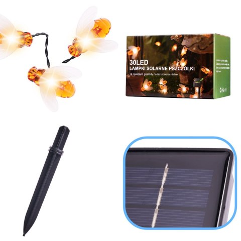 Lampki solarne ogrodowe łańcuch pszczółki 4,5m 30LED ciepły Lampki solarne ogrodowe łańcuch pszczółki 4,5m 30LED ciepły