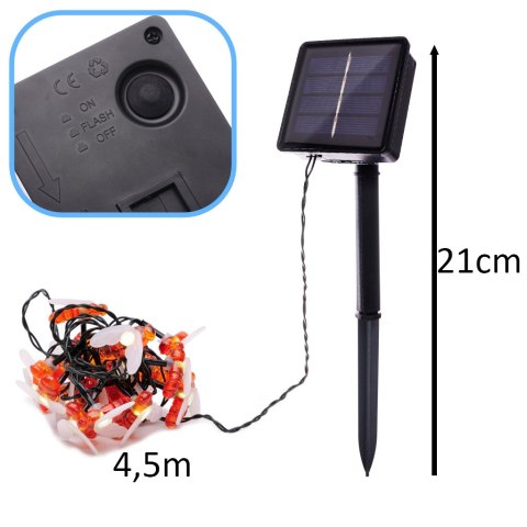 Lampki solarne ogrodowe łańcuch pszczółki 4,5m 30LED ciepły Lampki solarne ogrodowe łańcuch pszczółki 4,5m 30LED ciepły