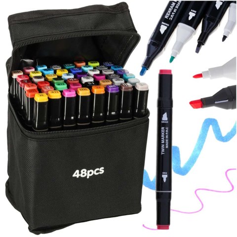 Markery dwustronne alkoholowe w etui 48 sztuk Markery dwustronne alkoholowe w etui 48 sztuk
