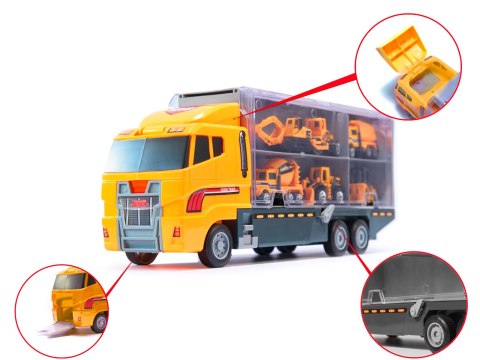 Transporter ciężarówka TIR wyrzutnia + metalowe auta maszyny budowlane Transporter ciężarówka TIR wyrzutnia + metalowe auta maszyny budowlane