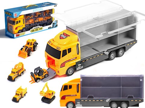 Transporter ciężarówka TIR wyrzutnia + metalowe auta maszyny budowlane Transporter ciężarówka TIR wyrzutnia + metalowe auta maszyny budowlane