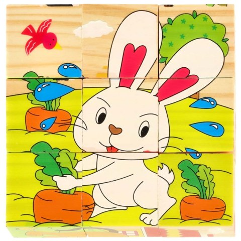 Klocki drewniane edukacyjne puzzle układanka kostki Farma 6w1 9el. Klocki drewniane edukacyjne puzzle układanka kostki Farma 6w1 9el.