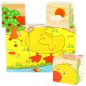 Klocki drewniane edukacyjne puzzle układanka kostki Farma 6w1 9el.