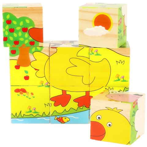 Klocki drewniane edukacyjne puzzle układanka kostki Farma 6w1 9el. Klocki drewniane edukacyjne puzzle układanka kostki Farma 6w1 9el.