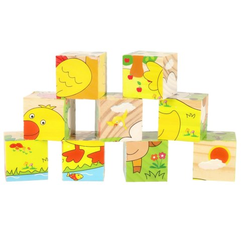 Klocki drewniane edukacyjne puzzle układanka kostki Farma 6w1 9el. Klocki drewniane edukacyjne puzzle układanka kostki Farma 6w1 9el.