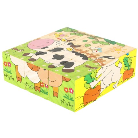 Klocki drewniane edukacyjne puzzle układanka kostki Farma 6w1 9el. Klocki drewniane edukacyjne puzzle układanka kostki Farma 6w1 9el.
