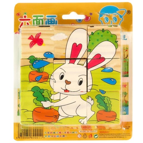 Klocki drewniane edukacyjne puzzle układanka kostki Farma 6w1 9el. Klocki drewniane edukacyjne puzzle układanka kostki Farma 6w1 9el.