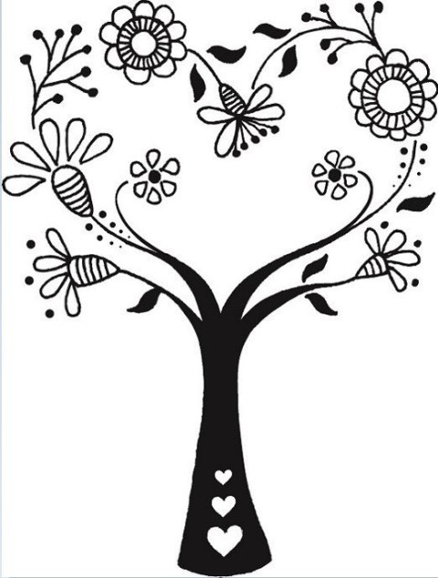 Stempel Drzewo-Serce z Kwiatów Stempel Drzewo-Serce z Kwiatów